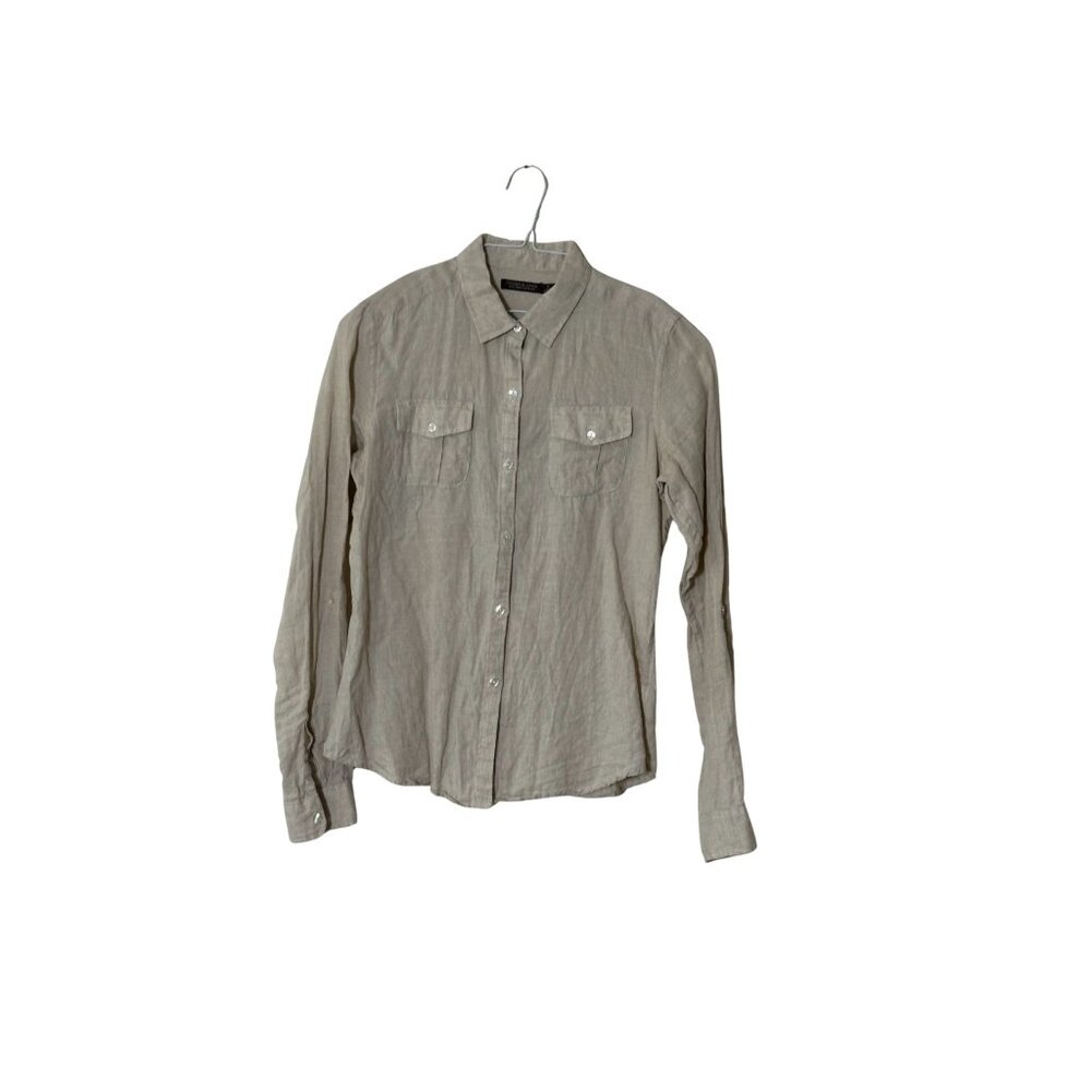 Women's Premium Two Pocket Linen Shirt S 100% French Linen Beige Professional